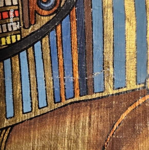 Vintage 70s Egyptian Pharaoh Tutankhamen Funeral Mask Painting on Papyrus - Picture 4 of 10